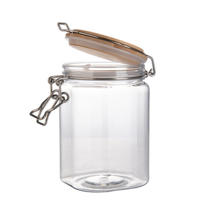 Bocaux carrés en PET de 800 ml avec couvercle à clip, scellés, pour huile de palme, spaghetti, ou bonbons gélifiés, avec couvercle en bambou et plastique - Product Image 1