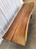 Table de bureau de grande taille en bois massif avec bord naturel, plan de travail en bois massif, comptoir de boucher, support d'exposition, plateau de table en bois