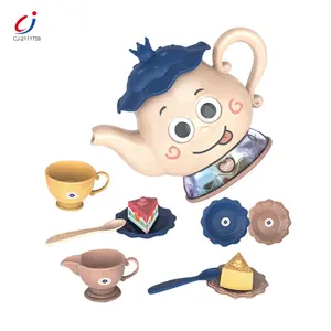 Chengji新しいjuguetes電気サウンドライトティーポットプラスチックキッチンおもちゃアフタヌーンティーカップセット子供のためのふり遊び
