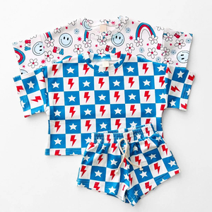Ensemble de shorts en coton biologique pour enfants, ensembles de vêtements pour garçons, chemises pour enfants avec shorts, vêtements pour enfants personnalisés, ensembles deux pièces pour garçons - Product Image 1