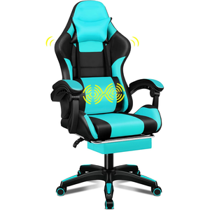 Chaise de jeu inclinable avec barre lumineuse LED RGB au design moderne, en cuir PU, échantillon gratuit pour les joueurs, vente en gros en usine bleue - Product Image 1