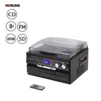 Vente en gros de lecteur de disques vinyles 8 en 1, lecteur CD/cassette/USB SD/Bluetooth/radio AM FM, vitesses 33/45/78 tours, lecteur de disques vinyles LP