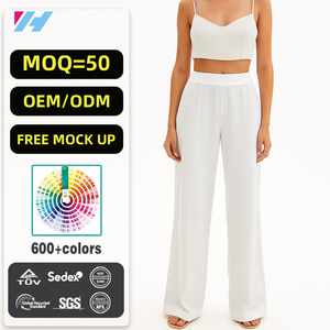 Oem tùy chỉnh Bán buôn phụ nữ giản dị chân rộng bãi biển quần trắng Cotton <span class=keywords><strong>Linen</strong></span> quần phụ nữ - Product Image 1