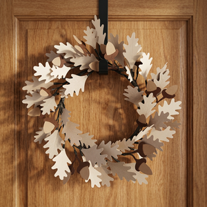 Couronne de Noël rustique en métal avec feuilles de chêne, fleurs décoratives faites à la main, couronne ronde non éclairée, emballage en une seule pièce - Product Image 3