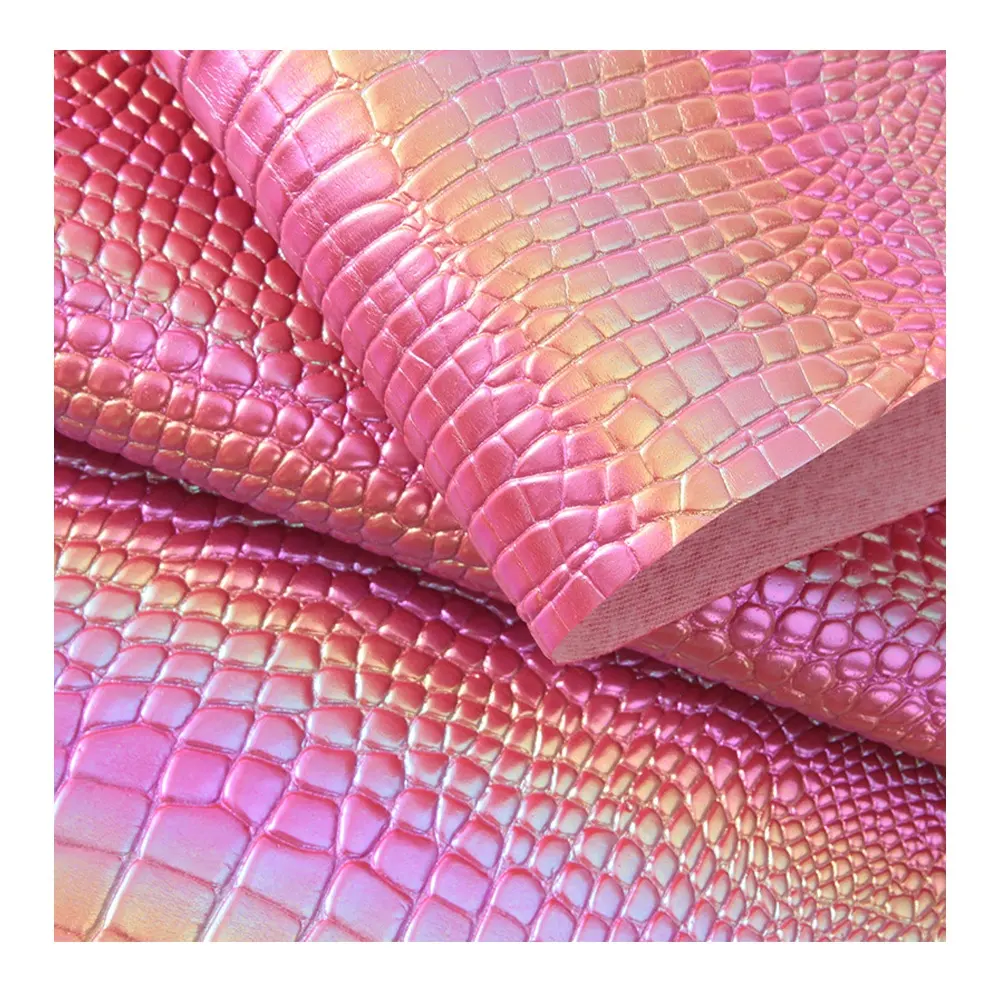 Shinny Rainbow Pelarized Crocodilo Pele Em Relevo Holográfico PVC Sintético Metal Couro para bolsa sapatos decorativos
