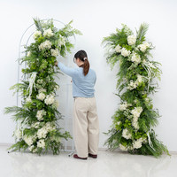 Arche de fleurs artificielles en soie d'hortensia vert et blanc pour toile de fond de mariage, fête, guirlande florale de fenêtre pour location événementielle