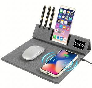 <b>4</b>-in-1 Fabric Wireless Charging Mouse Pad with Phone Stand and <b>Pen</b> Holder Desktop Organizer Fast Charger for Office & School - Product Image 1