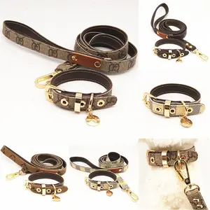 Atacado barato couro pet collar macio acolchoado luxo designer dog collar leash set