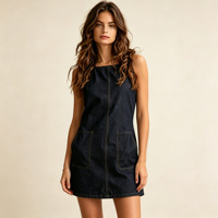 Robe en jean foncé sans manches à col carré pour femme, mini-robe décontractée en jean, prix de gros pour femmes