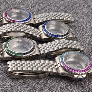 Kit de remplacement de boîtier de montre de plongée, lunette bicolore sertie de diamants, avec lentille Cyclops, pièces de montre <span class=keywords><strong>Seiko</strong></span> compatibles avec les mouvements NH35 NH36 - Product Image 4