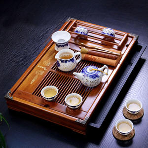 Bandeja de Té de Madera Maciza Reutilizable Estilo Chino, Mesa de Té de Madera con Tapete de Bambú - Product Image 3