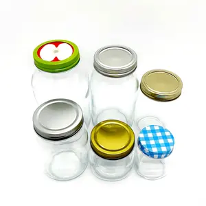 定制8盎司12盎司16盎司玻璃储物梅森罐，用于带银色或金色盖子的食品和饮料