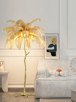 Lampe sur pied en résine moderne nordique avec plumes d'autruche et source lumineuse LED pour salon, chambre à coucher, maison, hôtel, décoration de lampe sur pied en forme de palmier