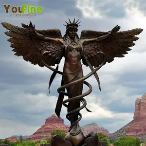 Grande Scultura in Bronzo di Angelo con Caduceo, Statua di Angelo Alato Curatore con Asta, Decorazione Monumentale per Giardini e Parchi - Product Image 1