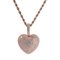 Mode hiphop rock européen et américain glacé cz plein diamant 3d or forme de coeur couple pendentif collier