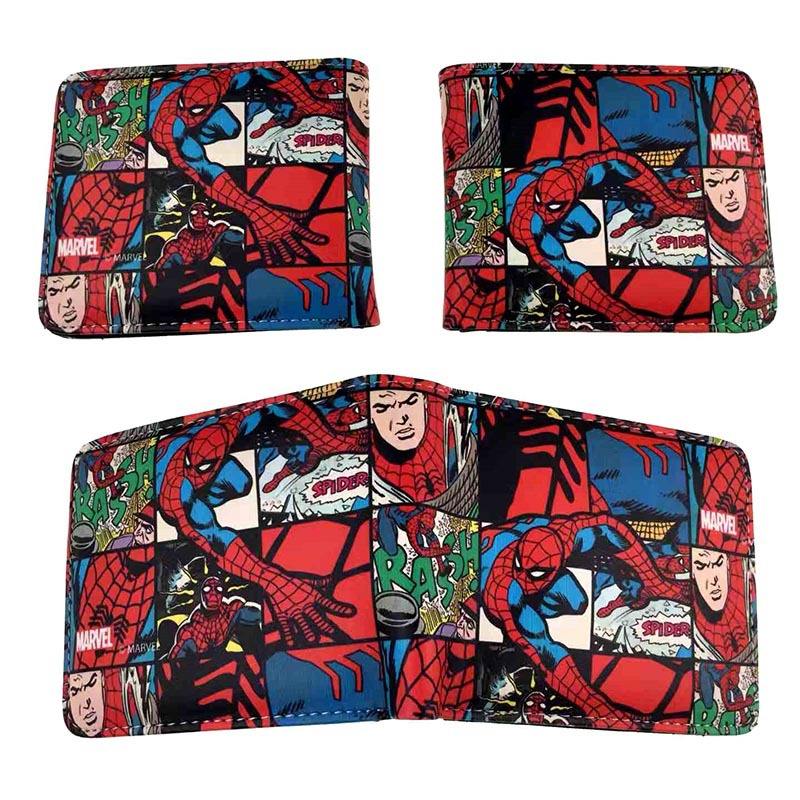 Newest Anime Cartoon Marvel Spider Man Purse PU Leather Coin Bag Card  Holder Anti-Lost Wallet Men Boys' Wallet Wholesale Gifts
