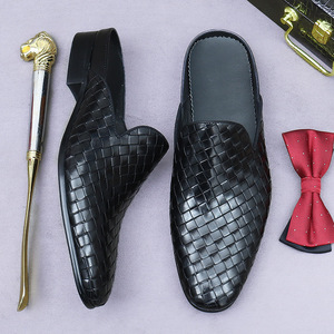 Chaussures pour hommes en cuir véritable personnalisées, dessus en cuir tissé d'été, respirantes, sans talons - Product Image 3