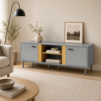 Meuble TV avec rangements, centre de divertissement moderne avec étagères centrales ouvertes et accents en bois pour la maison