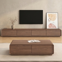 Ensemble meuble TV et table basse moderne minimaliste européen couleur noyer, meuble de rangement durable en panneaux de bois pour téléviseurs de 45 à 49 pouces, petit modèle
