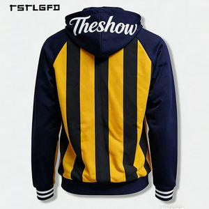 Sudadera con Capucha Personalizada para Hombre, Rayas Azul Marino y Amarillo, con Estampado de Letras y Puños Acanalados Estilo Universitario, Diseño Oversize para Marcas de Marca Privada - Product Image 3