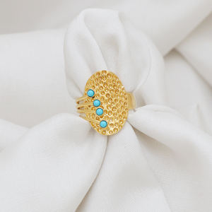 Anillo Ajustable de Plata de Ley 925 Chapado en Oro de 18k con Turquesa, Diseño Moderno para Mujer, Unisex, para Boda, Compromiso, Fiesta - Product Image 2