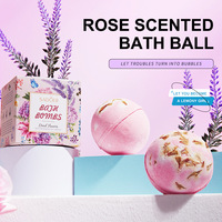 Vente en gros d'ingrédients naturels 4 pièces/boîte bombe de sel de bain de forme ronde bain moussant hydratant cadeau pétillant avec huile essentielle