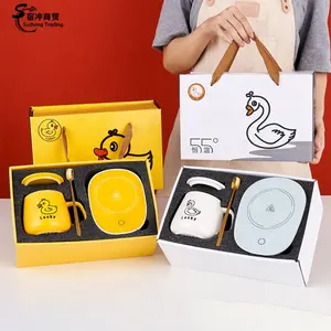 Dropshipping Products 2023 Cartoon Cute Small Yellow Duck Electric Heated Ceramic Coffee Vacuum Mug