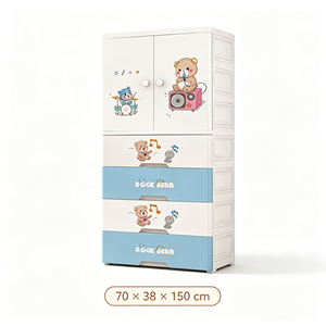 <span class=keywords><strong>Armadio</strong></span> in Plastica <span class=keywords><strong>per</strong></span> Bambini con 2 <span class=keywords><strong>Ante</strong></span> e <span class=keywords><strong>4</strong></span> Cassetti, Mobile Contenitore <span class=keywords><strong>per</strong></span> Bambini con Disegni Cartoon, 70x38x150cm - Product Image 1