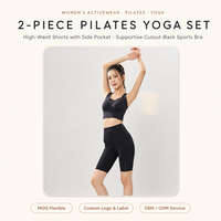 Ensemble 2 pièces de shorts de yoga taille haute noirs avec poche latérale et soutien-gorge de sport de maintien pour femme, idéal pour la gym