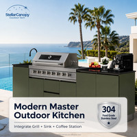 Cuisine extérieure modulaire écologique personnalisée en acier inoxydable avec armoire, porte vitrée, charnière et évier - Ensemble complet d'armoires pour