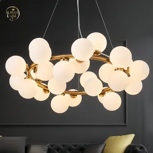 Luxury Luminous Simple L Nordic Engineering Creative Glass Scandinavian Milk Ball Chandelier Pendant Light Lamp For Living Room