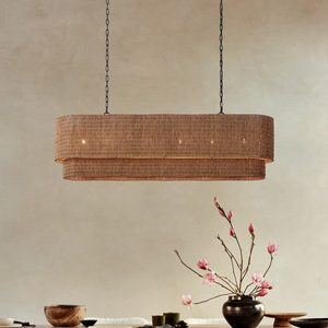 Lampada a Sospensione Lineare in Rattan Intrecciato Naturale Stile Zen Giapponese per Ristoranti e Caffè - Product Image 3