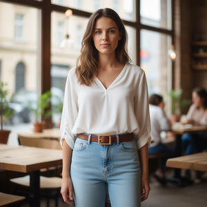 Cinturón de PU con hebilla cuadrada de metal Zt para mujer, 3,2 cm de ancho, 110 cm de largo, accesorio de moda para pantalones de vestir, ropa informal - Product Image 2