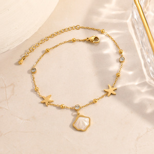 สร้อยข้อเท้าแฟชั่น สแตนเลสสตีล ชุบทอง 18k ประดับดาว เปลือกหอย และเพชรเทียม สไตล์ชายหาด - Product Image 4