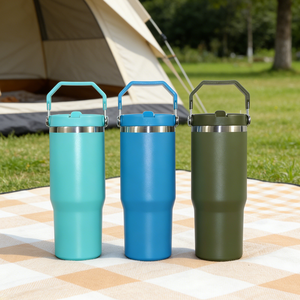Custom Logo 30oz Insulated Travel Mug <b>with</b> Handle Double Wall Vacuum Stainless Steel Leakproof Water Bottle for Coffee and Outdo - Product Image 5