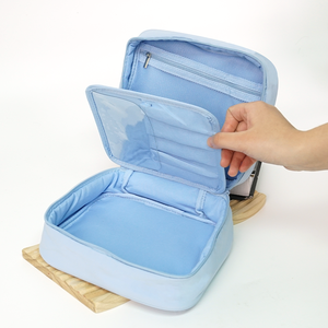 Sac de maquillage portable en polyester personnalisé, sac de maquillage de voyage avec poignée et fermeture éclair - Product Image 3