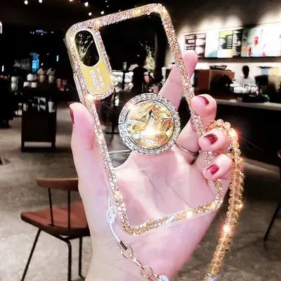 Heißer verkauf diamant spiegel lanyard kleben telefon fall für iPhone 11 sparkle nette abdeckung für iphone x fall luxus