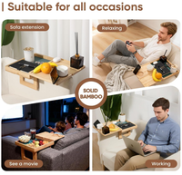 Nouvelle conception, plateau de canapé réglable 4 en 1 en bambou, table d'accoudoir de canapé avec rotation à 360° °   Support de téléphone rotatif et porte-gobelet