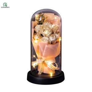 Bouquet di Fiori <span class=keywords><strong>Artificiali</strong></span> in Cupola di Vetro, Luce Notturna, Regalo per San Valentino, Migliore Amica, Laurea, Decorazione Natalizia - Product Image 2