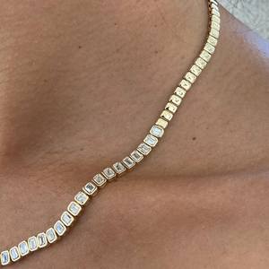 925 Sterling <b>Silver</b> Moissanite Emerald Cut Tennis Necklace Gold Plated Chic <b>Choker</b> Engagement Wedding Party Gift for Partner - Product Image 2
