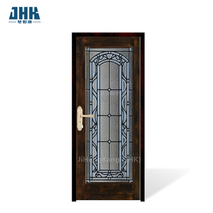 JHK Panel de Madera Maciza de Vidrio de Hierro Forjado Aler, Diseño de Puerta de Entrada Moderna de Alta Calidad para Casa - Product Image 1