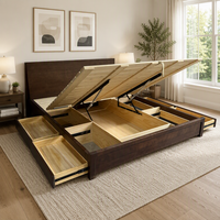 Meubles de chambre à coucher en bois massif, vente en gros d'usine, style moderne, avec rangement relevable et tiroirs, lit en taille Queen et King