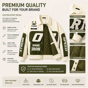 Giacca da Corsa Personalizzata per <span class=keywords><strong>Uomo</strong></span>, Verde Oliva, Streetwear, Giacca Varsity, Produttore con Etichetta Privata OEM, Giacca Baseball <span class=keywords><strong>Bomber</strong></span> - Product Image 4