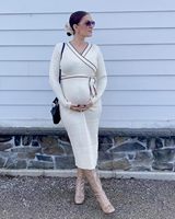 Robe pull de maternité à manches longues, col en V, tricot décontracté, tenues pour femmes enceintes, ODM