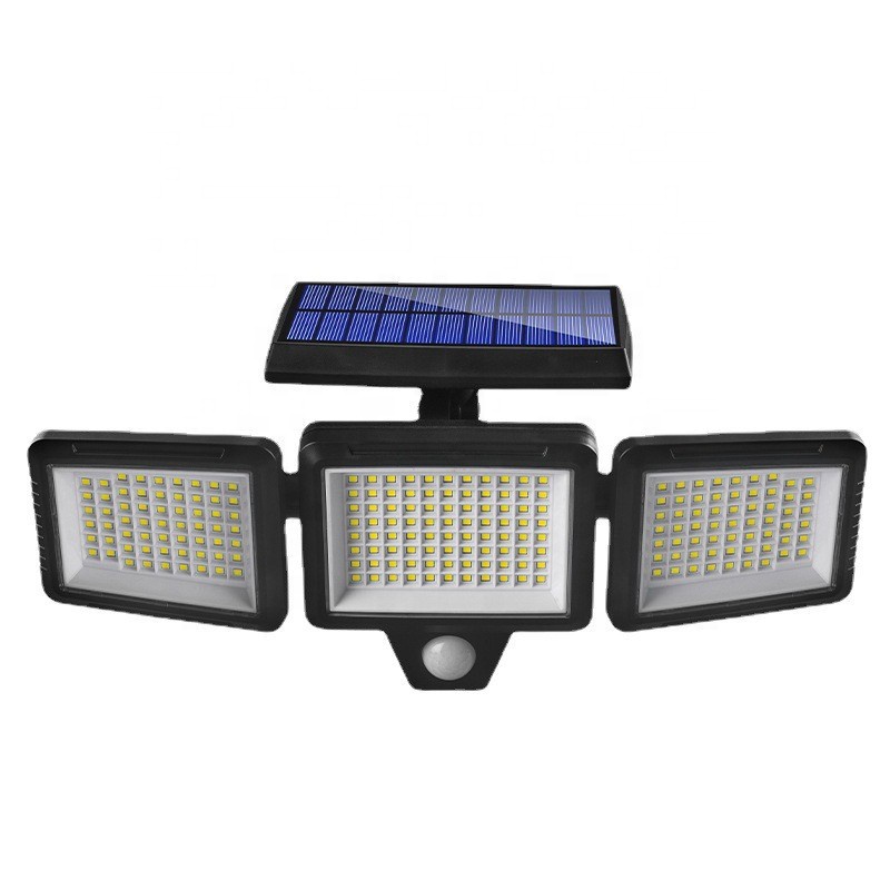 Lampes solaires extérieures, 210 LED 2500LM Lampes solaires de sécurité avec capteur de mouvement sans fil 25FT IP65 étanche 3 têtes