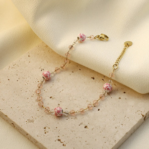Cherry Blossom Necklace For Women Gold Chain With Pink Beads Summer Collarbone Jewelry Party Accessory - Product Image 2