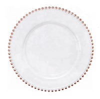 Plaque de chargeur perlé en verre 13 pouces, vente en gros, bon marché, décoration de mariage, plaques de chargement de récif en or et argent