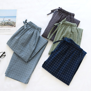<span class=keywords><strong>Pantalon</strong></span> de <span class=keywords><strong>pyjama</strong></span> décontracté en coton lavé tricoté pour <span class=keywords><strong>homme</strong></span>, fin, style japonais à carreaux, coupe ample, <span class=keywords><strong>grande</strong></span> <span class=keywords><strong>taille</strong></span>, pour la maison, printemps, automne, été - Product Image 2