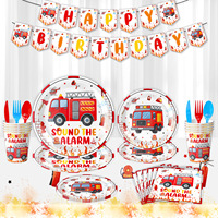 Feuerwehrauto Geburtstagsparty Tischdekoration Erstgeburtstag Geschenk Wimpelkette Pappteller Party Papierdekoration Set