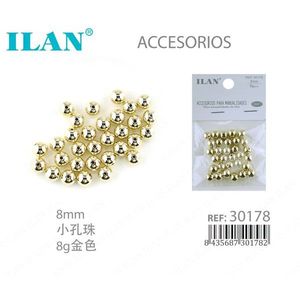 Perline in metallo ILAN 8mm oro con foro piccolo per accessori artigianali - Product Image 1